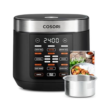COSORI 18 Functions Rice Cooker, 24h Keep Warm & Timer, 10 cup Uncooked Rice Maker with Stainless Steel Steamer, Sauté, Slow Cooker, Fuzzy Logic Techn