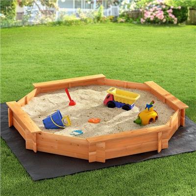 Keezi Kids Sandpit Wooden Round Sand Pit with Cover Bench Seat Beach Toys 182cm | BIG W