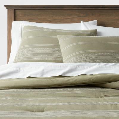 King Cotton Woven Stripe Comforter & Sham Set Moss Green/white - Thresholdâ„¢ : Target