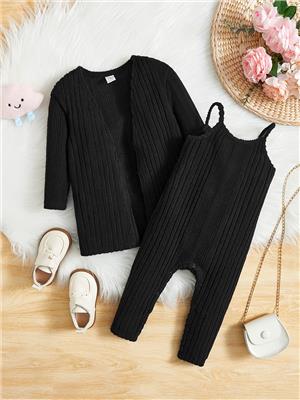 SHEIN Baby Girl Open Front Coat & Ribbed Knit Jumpsuit