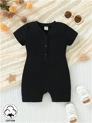 Baby Girls Basic Black Short Sleeve Jumpsuit For Home