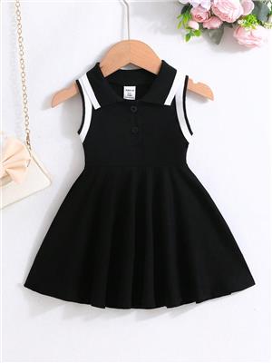Baby Girl Striped Sleeveless Dress With Ruffled Collar For Summer