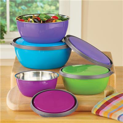 Stainless Steel Nesting Bowls with Lids - Store, Prep, Serve - 7.500 x 7.300 x 3.500