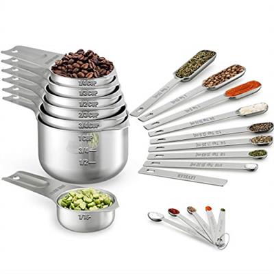 Wildone Measuring Cups & Spoons Set of 21 - Includes 7 Stainless Steel Nesting Cups, 8 Measuring Spoons, 1 Leveler & 5 Mini Measuring Spoons, Ideal fo