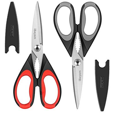 iBayam Kitchen Scissors All Purpose Heavy Duty Meat Poultry Shears, Dishwasher Safe Food Cooking Scissors Stainless Steel Utility Scissors, 2-Pack (Bl