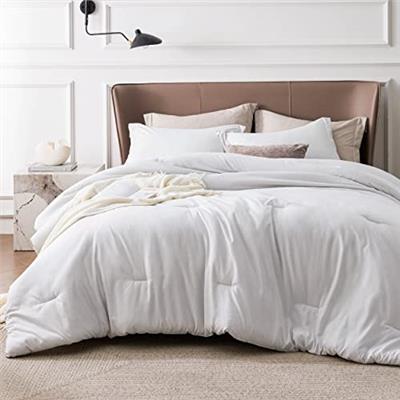 Bedsure Queen Comforter Set - Grayish White Queen Size Comforter, Soft Bedding for All Seasons, Cationic Dyed Bedding Set, 3 Pieces, 1 Comforter (90x