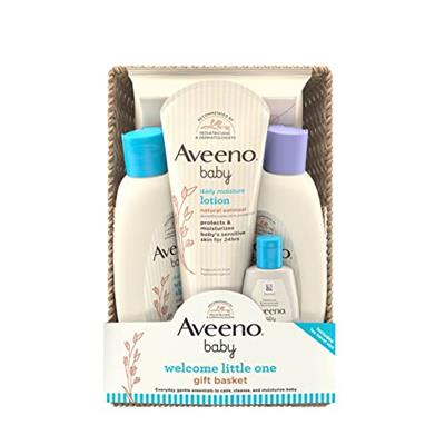 Aveeno Baby Welcome Little One Gift Basket, Baby Skincare Set with Baby Body Wash & Shampoo, Calming Bath Wash, All Over Baby Wipes, & Daily Moisturiz