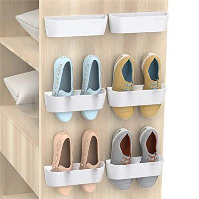 Yocice Wall Mounted Shoes Rack 6Pack with Sticky Hanging Strips, Plastic Shoes Holder Storage Organizer,Door Shoe Hangers (SM03-White-6)