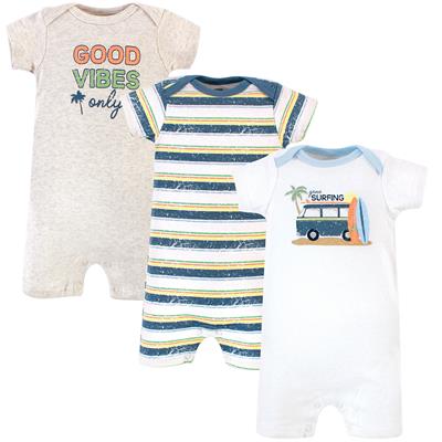 Hudson Baby Infant Boy Cotton Rompers 3 Pack, Gone Surfing