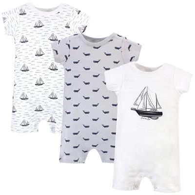 Hudson Baby Infant Boy Cotton Rompers 3 Pack, Sail The Sea
