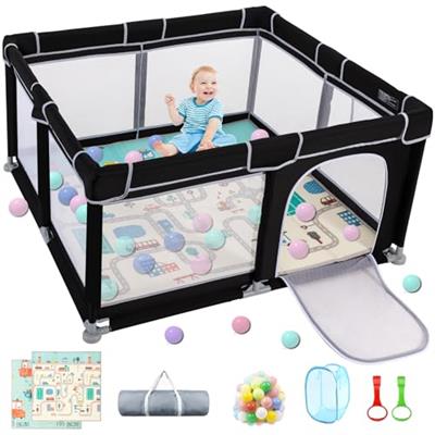 Baby Playpen with Mat, 50”×50” Playpen, Durable and Secure Baby Play Pen, Indoor & Outdoor Kids Activity Play Center. Equipped with Anti-Slip Suckers