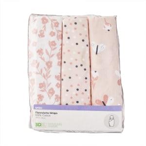 3 Pack Flannelette Cotton Wraps - Butterfly - Kmart
