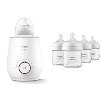 Philips Avent Baby Bottle Warming Bundle with Natural Baby Bottles with Natural Response Nipples, 4 Ounce, 4 Pack + Fast Baby Bottle Warmer