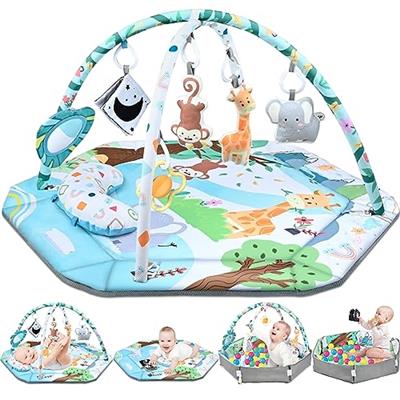 Baby Gym Play Mat, 8-in-1 Tummy Time Mat & Ball Pit with 6 Toys, Washable Baby Activity Play Mat for Visual, Hearing, Sensory, Motor Development, Baby