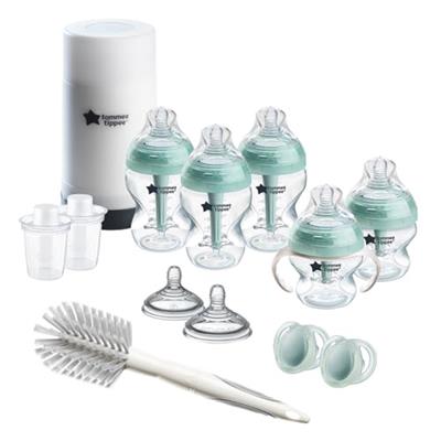 Tommee Tippee Advanced Anti-Colic Ready for Baby Bottle Set, 5oz and 9oz Self-Sterilizing Bottles, Slow and Medium Flow Nipples, 0-6 Month Pacifiers,