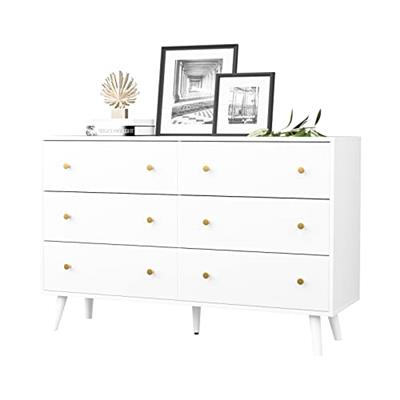 SINROM Dresser for Bedroom, Modern White Dresser with 6 Drawers, Wide Chest of Drawers with Gold Handles