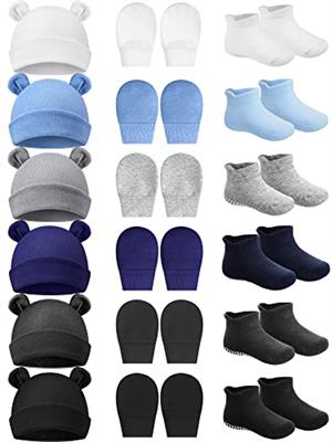 Baby Ears Newborn Hats Mittens and Socks Set for Boys Girls Beanie Hat 0-6 Month (Multicolor,6 Set)