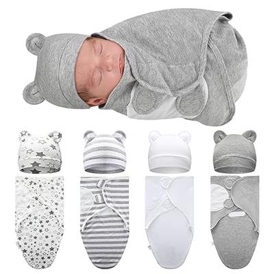 Buryeah 4 Pack Preemie Swaddle Blanket Wrap Set with Hat for Baby Boys Girls 3-7 Lbs Preemie Newborn Clothes Sleepers Cap(Classic Style)