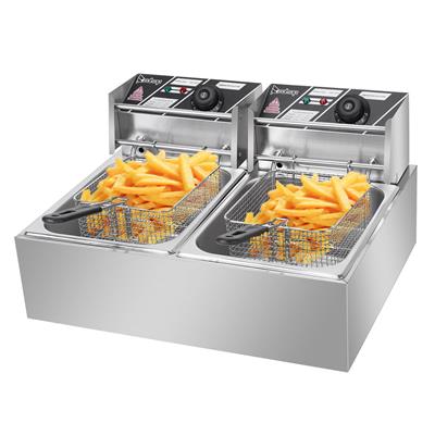 6.3QT/12.7QT Stainless Steel Single/Double Cylinder Electric Fryer Tabletop Restaurant Frying Basket