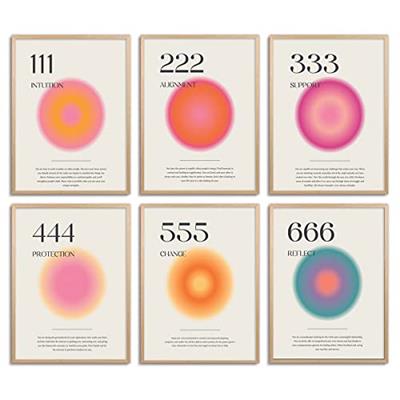 Aura Angel Numbers Poster Sets of 6 for Room Aesthetic Minimalist Inspirational Quotes Canvas Wall Art Bedroom Aesthetic Decor 8x10 Inch Unframed