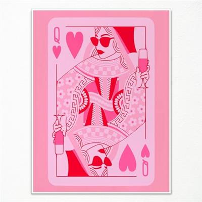 Wodkodnxy Funky Queen of Hearts Canvas Wall Art, Trendy Lucky You Pink and Red Room Decor, Preppy Playing Cards Poster for Room Aesthetic, Girly Wall