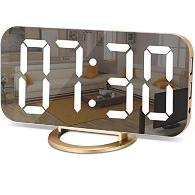 SZELAM Digital Alarm Clock,LED and Mirror Desk Clock Large Display,with Dual USB Charger Ports,3 Levels Brightness,12/24H,Modern Electronic Clock for