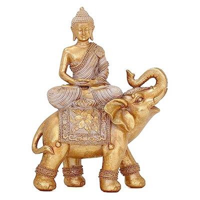 Buddha Statue for Home Decor Gold 9.25-Elephant Buddha Statues for Zen Decor -Spiritual Feng Shui Décor Living Room-Buda–Budda–Buddha Gift for Relaxa