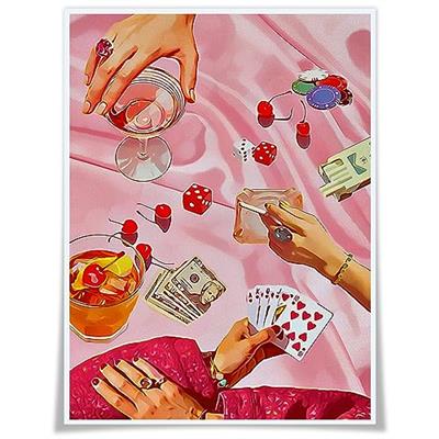 Lianxiaw Funny Pink Poker Wall Art Cute Cocktail Casino Posters Funky Alcohol Drinks Vintage Cherry Disco Ball Wall Decor for Dorm Bar Party Apartment