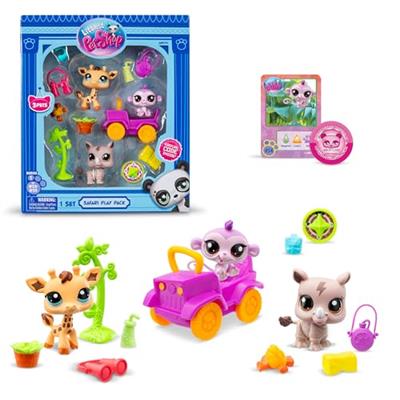 Littlest Pet Shop, Safari Play Pack - Gen 7, Pets #53,#54, #55, Authentic LPS Bobble Head Figure, Collectible Imagination Toy Animal, Kidults, Girls,
