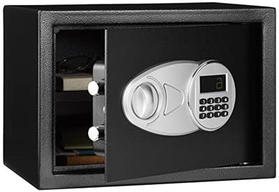 Amazon Basics Steel Security Safe and Lock Box with Electronic Keypad - Secure Cash, Jewelry, ID Documents, 0.5 Cubic Feet, Black, 13.8W x 9.8D x 9.