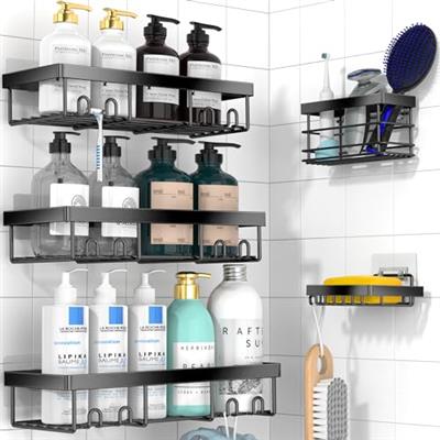 Moforoco Adhesive Shower Caddy Organizer Shelves Rack - 5 Pack Corner Bathroom Storage Organization, Home & Kitchen Decor Inside RV Accessories, Hangi