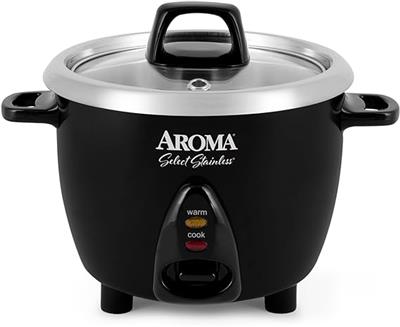 Amazon.com: Aroma Housewares Select Stainless Rice Cooker & Warmer with Uncoated Inner Pot, 3-Cup(uncooked)/6-Cup(cooked)/ 1.2Qt, ARC-753SGB, Black: H