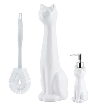 Cat Bowl Brush Holder/Lotion Pump Set White - 2 Piece Set