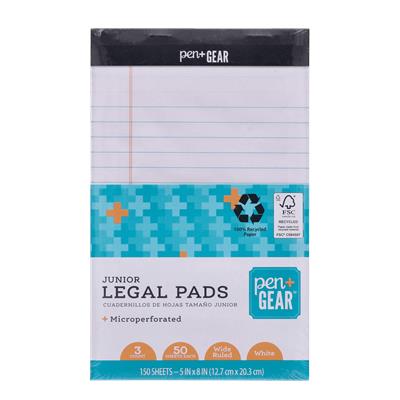 Pen + Gear Jr. Legal Pads, White Color Paper, 50 Sheets, 3 Count - Walmart.com