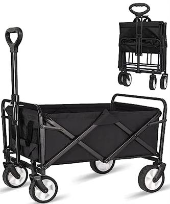 Collapsible Foldable Wagon, Beach Cart Large Capacity, Heavy Duty Folding Wagon Portable, Collapsible Wagon for Sports, Shopping, Camping (Black, 1 Ye