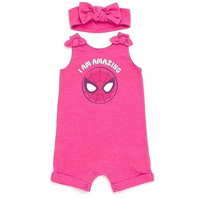 Marvel Avengers Spider-Man Newborn Baby Girls French Terry Romper and Headband Red 3-6 Months