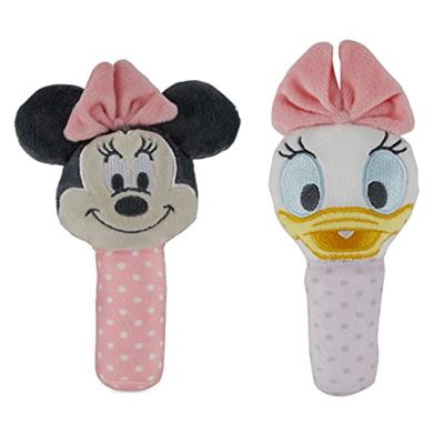 Disney Minnie Mouse and Daisy Assorted Plush Lovie Rattle Set Pack of 2 - Soft and Cuddly Plush Material, Built-in Rattle for Sensory Stimulation,Vibr