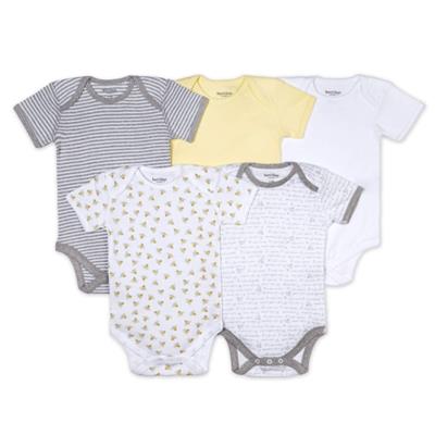 Bee Essentials Organic Short Sleeve Baby Bodysuits 5 Pack - Sunshine - 0-3 Months
