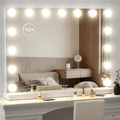 Amazon.com - Gvnkvn 22.8 x 18.2 Vanity Makeup Mirror with Lights, 10X Magnification,Large Hollywood Lighted Vanity Mirror with 15 Dimmable LED Bulbs,