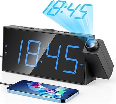 Amazon.com: Digital Projection Alarm Clocks for Bedrooms - Large LED Display, 180° Rotatable Projector, 5-Level Dimmer,USB Charger,Battery Backup,Loud