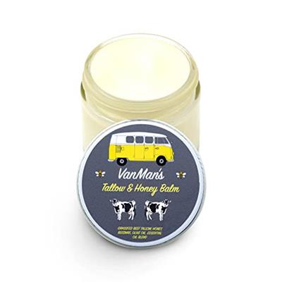 Vanmans Honey Balm (2 oz) - Grass Fed Beef Tallow & Honey Balm with Vitamins A, K, D, E & Essential Oils - Moisturizer Creates Soft, Smooth Skin
