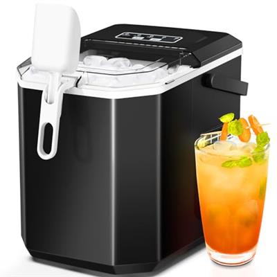 ZAFRO Countertop Ice Maker,Portable Ice Machine with Carry Handle,Self-Cleaning,Basket and Scoop,9 Cubes in 6 Mins,26.5lbs/24Hrs,2 Sizes of Bullet Ice
