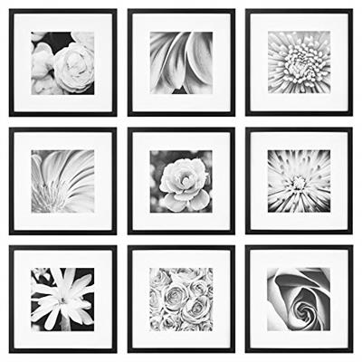 Gallery Perfects 9-Piece - Square Photo Frame - Stunning Display with Frame Wall Gallery Kit - Decorative Art Prints & Hanging Template - Effortless