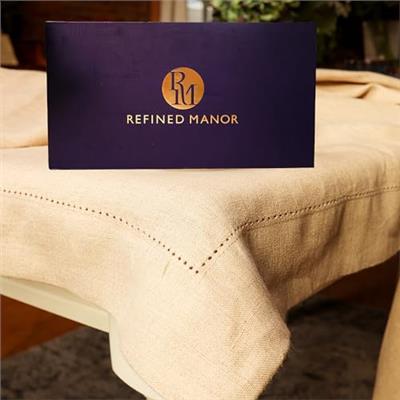 REFINED MANOR | 100% Pure Linen Tablecloth | Elegant Hemstitch | 120x60 | Luxury Fabric | Machine Washable Table Cloth | Quality Gift Packaging | Larg