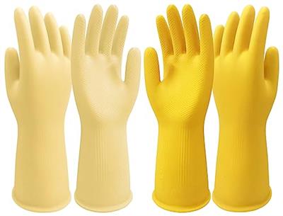 Disfore Rubber Cleaning-Dishwashing Gloves Kitchen-Dish - Thicken Kitchen Gloves for Washing Dishes，Reusable Rubber Gloves for Dishwashing，2 Pairs Yel