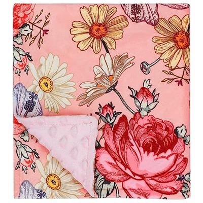 HNHUAMING Pink Baby Blankets, Floral Minky Toddler Blanket for Boys Girls, Dotted Backing, Double Layer, Crib Receiving Blanket, for Nursery/Stroller/