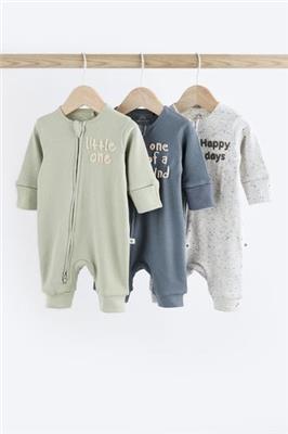 Buy Blue / Grey Slogan Zip Baby Sleepsuits 3 Pack (0-3yrs) from the Next UK online shop