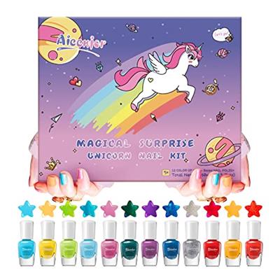 Aieenjor Kids Nail Polish Kit, 12 Color Toddler Nail Polish Set Non Toxic Peel-Off Safe Water Based Low Odor for Girls Ages 5+ Gift for Makeovers and