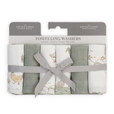 The Little Linen Co. Towelling Wash Cloth Farmyard Lamb 6 Pack | Face Washers | Baby Bunting AU