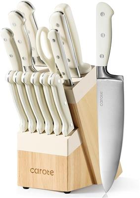 Amazon.com: CAROTE 14 Pieces Knife Set with Hardwood Storage Block, Kitchen Knife Set with Block, Sharp Blade Ergonomic Handle, Knife Block Set Dishwa